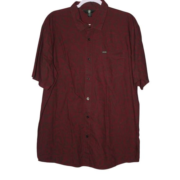Volcom Burgandy Short Sleeve Button Down Shirt with Color Hawaiian Shirt XL - Picture 1 of 5